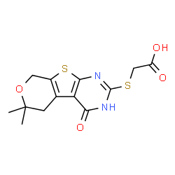 ChemSpider 2D Image | [(6,6-Dimethyl-4-oxo-3,5,6,8-tetrahydro-4H-pyrano[4',3':4,5]thieno[2,3-d]pyrimidin-2-yl)sulfanyl]acetic acid | C13H14N2O4S2