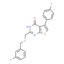 ChemSpider 2D Image | 2-{[(3-Fluorobenzyl)sulfanyl]methyl}-5-(4-fluorophenyl)thieno[2,3-d]pyrimidin-4(3H)-one | C20H14F2N2OS2