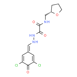 ChemSpider 2D Image | 2-{2-[(3,5-Dichloro-4-oxo-2,5-cyclohexadien-1-ylidene)methyl]hydrazino}-2-oxo-N-[(2S)-tetrahydro-2-furanylmethyl]acetamide | C14H15Cl2N3O4