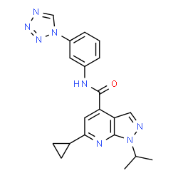 ChemSpider 2D Image | 6-Cyclopropyl-1-isopropyl-N-[3-(1H-tetrazol-1-yl)phenyl]-1H-pyrazolo[3,4-b]pyridine-4-carboxamide | C20H20N8O