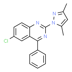 ChemSpider 2D Image | 6-Chloro-2-(3,5-dimethyl-1H-pyrazol-1-yl)-4-phenylquinazoline | C19H15ClN4