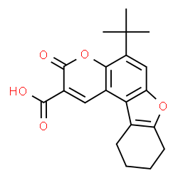 ChemSpider 2D Image | 5-tert-butyl-3-oxo-8,9,10,11-tetrahydro-3H-[1]benzofuro[3,2-f]chromene-2-carboxylic acid | C20H20O5