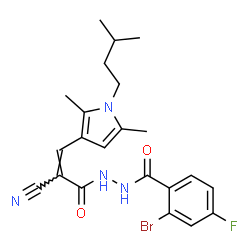 ChemSpider 2D Image | 2-Bromo-N'-{(2Z)-2-cyano-3-[2,5-dimethyl-1-(3-methylbutyl)-1H-pyrrol-3-yl]-2-propenoyl}-4-fluorobenzohydrazide | C22H24BrFN4O2
