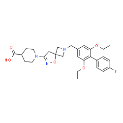 ChemSpider 2D Image | 1-{2-[(2,6-Diethoxy-4'-fluoro-4-biphenylyl)methyl]-5-oxa-2,6-diazaspiro[3.4]oct-6-en-7-yl}-4-piperidinecarboxylic acid | C28H34FN3O5