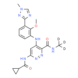 ChemSpider 2D Image | 6-[(Cyclopropylcarbonyl)amino]-4-{[2-methoxy-3-(1-methyl-1H-1,2,4-triazol-3-yl)phenyl]amino}-N-(~2~H_3_)methyl-3-pyridazinecarboxamide | C20H19D3N8O3