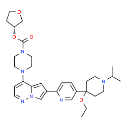 ChemSpider 2D Image | (R)-Tetrahydrofuran-3-yl4-(6-(5-(4-ethoxy-1-isopropylpiperidin-4-yl)pyridin-2-yl)pyrrolo[1,2-b]pyridazin-4-yl)piperazine-1-carboxylate | C31H42N6O4