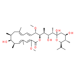 ChemSpider 2D Image | (5R)-2,4-Dideoxy-1-C-{(2S,3R,4S)-3-hydroxy-4-[(2R,3S,4E,6E,9S,10S,11R)-10-hydroxy-3,15-dimethoxy-7,9,11,13-tetramethyl-16-oxooxacyclohexadeca-4,6,12,14-tetraen-2-yl]-2-pentanyl}-5-isopropyl-4-methyl-a
lpha-D-threo-pentopyranose | C35H58O9