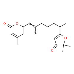 ChemSpider 2D Image | 6-[(1E)-6-(5,5-Dimethyl-4-oxo-4,5-dihydro-2-furanyl)-2-methyl-1-hepten-1-yl]-4-methyl-5,6-dihydro-2H-pyran-2-one | C20H28O4