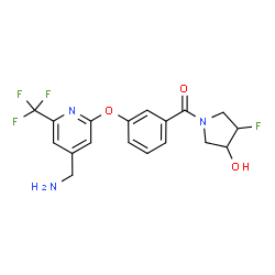 ChemSpider 2D Image | (3-{[4-(Aminomethyl)-6-(trifluoromethyl)-2-pyridinyl]oxy}phenyl)(3-fluoro-4-hydroxy-1-pyrrolidinyl)methanone | C18H17F4N3O3