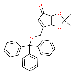 ChemSpider 2D Image | 2,2-Dimethyl-6-[(trityloxy)methyl]-3a,6a-dihydro-4H-cyclopenta[d][1,3]dioxol-4-one | C28H26O4
