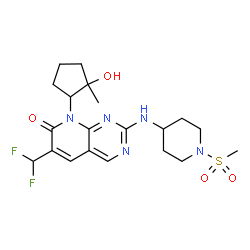 ChemSpider 2D Image | 6-(Difluoromethyl)-8-(2-hydroxy-2-methylcyclopentyl)-2-{[1-(methylsulfonyl)-4-piperidinyl]amino}pyrido[2,3-d]pyrimidin-7(8H)-one | C20H27F2N5O4S