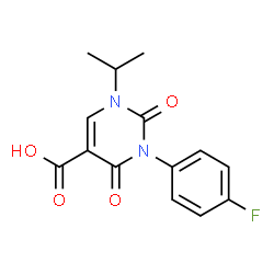 ChemSpider 2D Image | 3-(4-Fluorophenyl)-1-isopropyl-2,4-dioxo-1,2,3,4-tetrahydro-5-pyrimidinecarboxylic acid | C14H13FN2O4