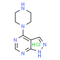 ChemSpider 2D Image | 4-(1-Piperazinyl)-1H-pyrazolo[3,4-d]pyrimidine hydrochloride (1:1) | C9H13ClN6