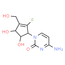 ChemSpider 2D Image | 4-Amino-1-[2-fluoro-4,5-dihydroxy-3-(hydroxymethyl)-2-cyclopenten-1-yl]-2(1H)-pyrimidinone | C10H12FN3O4