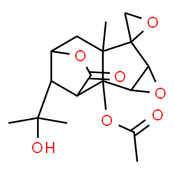 ChemSpider 2D Image | 12-(2-Hydroxy-2-propanyl)-7-methyl-11-oxo-2H-spiro[4,10-dioxatetracyclo[7.2.1.0~2,7~.0~3,5~]dodecane-6,2'-oxiran]-2-yl acetate | C17H22O7