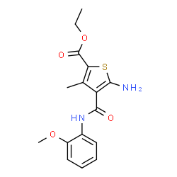 ChemSpider 2D Image | Ethyl 5-amino-4-[(2-methoxyphenyl)carbamoyl]-3-methyl-2-thiophenecarboxylate | C16H18N2O4S