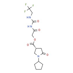 ChemSpider 2D Image | 2-Oxo-2-{[(2,2,2-trifluoroethyl)carbamoyl]amino}ethyl (3R)-1-cyclopentyl-5-oxo-3-pyrrolidinecarboxylate | C15H20F3N3O5