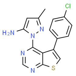 ChemSpider 2D Image | 1-[5-(4-Chlorophenyl)thieno[2,3-d]pyrimidin-4-yl]-3-methyl-1H-pyrazol-5-amine | C16H12ClN5S