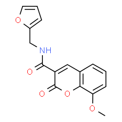 ChemSpider 2D Image | N-(2-Furylmethyl)-8-methoxy-2-oxo-2H-chromene-3-carboxamide | C16H13NO5