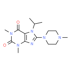 ChemSpider 2D Image | 7-Isopropyl-1,3-dimethyl-8-(4-methyl-1-piperazinyl)-3,7-dihydro-1H-purine-2,6-dione | C15H24N6O2