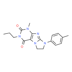 ChemSpider 2D Image | 1-Methyl-8-(4-methylphenyl)-3-propyl-7,8-dihydro-1H-imidazo[2,1-f]purine-2,4(3H,6H)-dione | C18H21N5O2