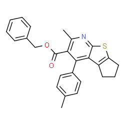 ChemSpider 2D Image | Benzyl 2-methyl-4-(4-methylphenyl)-6,7-dihydro-5H-cyclopenta[4,5]thieno[2,3-b]pyridine-3-carboxylate | C26H23NO2S
