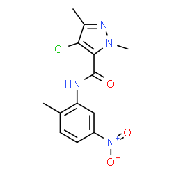 ChemSpider 2D Image | 4-Chloro-1,3-dimethyl-N-(2-methyl-5-nitrophenyl)-1H-pyrazole-5-carboxamide | C13H13ClN4O3