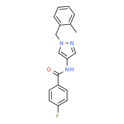 ChemSpider 2D Image | 4-Fluoro-N-[1-(2-methylbenzyl)-1H-pyrazol-4-yl]benzamide | C18H16FN3O