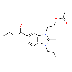 ChemSpider 2D Image | 1-(2-Acetoxyethyl)-6-(ethoxycarbonyl)-3-(2-hydroxyethyl)-2-methyl-1H-benzimidazol-3-ium | C17H23N2O5