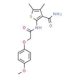 ChemSpider 2D Image | 2-{[(4-Methoxyphenoxy)acetyl]amino}-4,5-dimethyl-3-thiophenecarboxamide | C16H18N2O4S