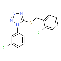 ChemSpider 2D Image | 5-[(2-Chlorobenzyl)sulfanyl]-1-(3-chlorophenyl)-1H-tetrazole | C14H10Cl2N4S
