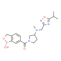 ChemSpider 2D Image | (1-Hydroxy-1,3-dihydro-2,1-benzoxaborol-6-yl)(3-{[(5-isopropyl-1,2,4-oxadiazol-3-yl)methyl](methyl)amino}-1-pyrrolidinyl)methanone | C19H25BN4O4