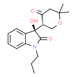 ChemSpider 2D Image | (3R)-3-[(3R)-6,6-Dimethyl-4-oxotetrahydro-2H-pyran-3-yl]-3-hydroxy-1-propyl-1,3-dihydro-2H-indol-2-one | C18H23NO4