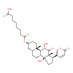 ChemSpider 2D Image | (3beta,5beta,11alpha)-3-[(7-Carboxyheptanoyl)oxy]-11,14-dihydroxy-12-oxobufa-20,22-dienolide | C32H44O9