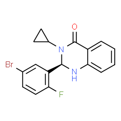 ChemSpider 2D Image | (2R)-2-(5-Bromo-2-fluorophenyl)-3-cyclopropyl-2,3-dihydro-4(1H)-quinazolinone | C17H14BrFN2O