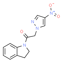 ChemSpider 2D Image | 1-(2,3-Dihydro-1H-indol-1-yl)-2-(4-nitro-1H-pyrazol-1-yl)ethanone | C13H12N4O3