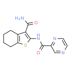 ChemSpider 2D Image | N-(3-Carbamoyl-4,5,6,7-tetrahydro-1-benzothiophen-2-yl)-2-pyrazinecarboxamide | C14H14N4O2S