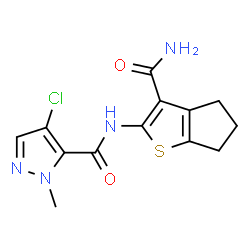 ChemSpider 2D Image | N-(3-carbamoyl-5,6-dihydro-4H-cyclopenta[b]thiophen-2-yl)-4-chloro-2-methyl-3-pyrazolecarboxamide | C13H13ClN4O2S