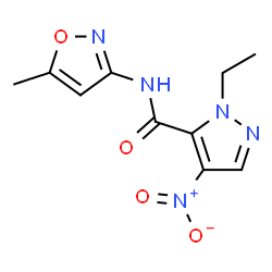ChemSpider 2D Image | 1-Ethyl-N-(5-methyl-1,2-oxazol-3-yl)-4-nitro-1H-pyrazole-5-carboxamide | C10H11N5O4