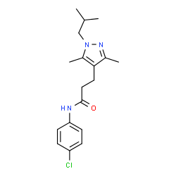 ChemSpider 2D Image | N-(4-Chlorophenyl)-3-(1-isobutyl-3,5-dimethyl-1H-pyrazol-4-yl)propanamide | C18H24ClN3O