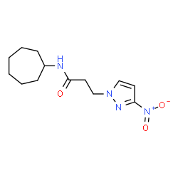 ChemSpider 2D Image | N-Cycloheptyl-3-(3-nitro-1H-pyrazol-1-yl)propanamide | C13H20N4O3