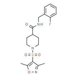 ChemSpider 2D Image | 1-[(3,5-Dimethyl-1,2-oxazol-4-yl)sulfonyl]-N-(2-fluorobenzyl)-4-piperidinecarboxamide | C18H22FN3O4S