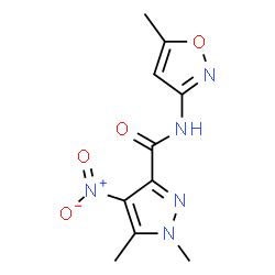 ChemSpider 2D Image | 1,5-Dimethyl-N-(5-methyl-1,2-oxazol-3-yl)-4-nitro-1H-pyrazole-3-carboxamide | C10H11N5O4