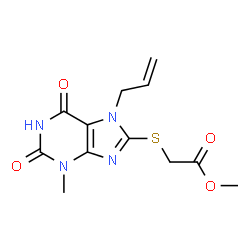 ChemSpider 2D Image | Methyl [(7-allyl-3-methyl-2,6-dioxo-2,3,6,7-tetrahydro-1H-purin-8-yl)sulfanyl]acetate | C12H14N4O4S