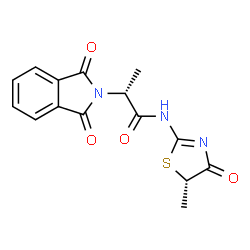 ChemSpider 2D Image | (2R)-2-(1,3-Dioxo-1,3-dihydro-2H-isoindol-2-yl)-N-[(5S)-5-methyl-4-oxo-4,5-dihydro-1,3-thiazol-2-yl]propanamide | C15H13N3O4S