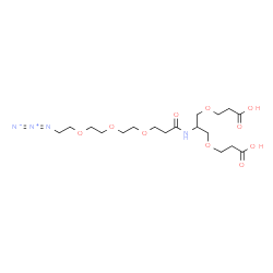 ChemSpider 2D Image | 1-Azido-14-[(2-carboxyethoxy)methyl]-12-oxo-3,6,9,16-tetraoxa-13-azanonadecan-19-oic acid | C18H32N4O10