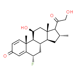 ChemSpider 2D Image | (6alpha,11beta,16alpha,17xi)-6-Fluoro-11,21-dihydroxy-16-methylpregna-1,4-diene-3,20-dione | C22H29FO4
