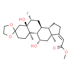 ChemSpider 2D Image | Methyl (2Z)-[(5R,6R,8S,9S,10R,11S,13S,14S)-6-fluoro-5,11-dihydroxy-10,13-dimethyltetradecahydrospiro[cyclopenta[a]phenanthrene-3,2'-[1,3]dioxolan]-17(2H)-ylidene]acetate | C24H35FO6