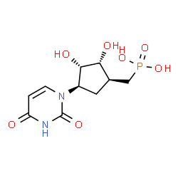 ChemSpider 2D Image | {[(1S,2R,3S,4R)-4-(2,4-Dioxo-3,4-dihydro-1(2H)-pyrimidinyl)-2,3-dihydroxycyclopentyl]methyl}phosphonic acid | C10H15N2O7P