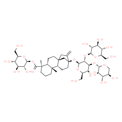 ChemSpider 2D Image | 1-O-[(8alpha,10alpha,13alpha)-13-{[beta-D-Glucopyranosyl-(1->2)-[beta-D-xylopyranosyl-(1->3)]-beta-D-glucopyranosyl]oxy}-19-oxokaur-16-en-19-yl]-beta-D-glucopyranose | C43H68O22